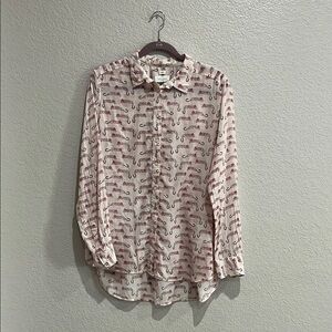 LOFT Softened Shirt leopard pink print Long Sleeve Cotton Blind Sz L Cruise Wear